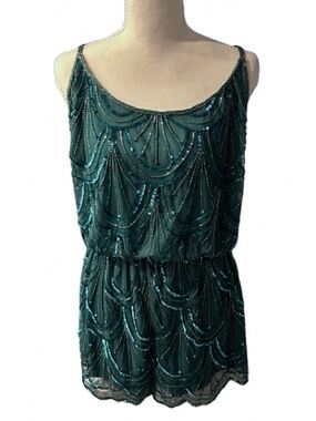 NWT Shorts Romper Beaded Dark Green ANGIE Illusion Sheer Sparkly New Shorts